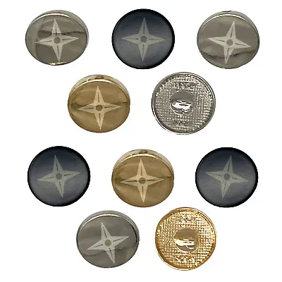 Four Point Ninja Star 0.6  (15mm) Round Metal Shank Buttons - Set Of 10 • $9.99