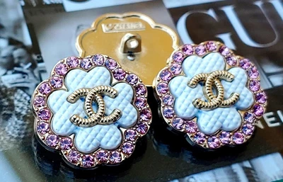 £25.87 • Buy 2 Chanel Stamped Pink Rhinestone Gold CC Buttons 23 Mm Lot Of 2