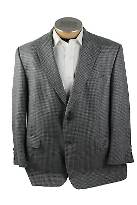 Hart Schaffner Marx Mens Blazer 46R Gray Wool Check 2 Button Single Vent Coat • $42.49