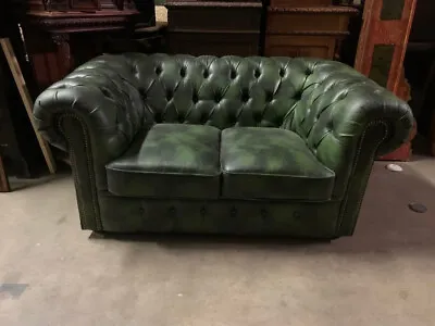 Loveseat Chesterfield British Green Bonded LeatherTufted Nail Head Sofa • $2895