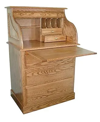 Amish Small Rolltop Secretary Writing Desk Hutch Office Furniture Solid Wood Oak • $2275.74