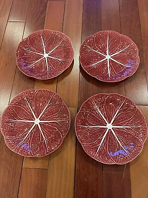 Set Of 4 Bordallo Pinheiro Cabbage Plates Dark Red Burgundy Maroon 7.5” • $199.99