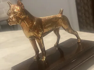 Bronze Boxer Dog Highly Detailed On Metal Stand 6.5” By 3” Golden  Toned Patina • $48