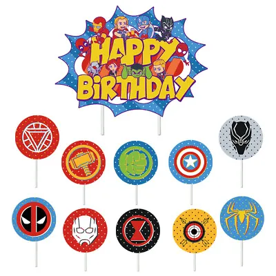 11 X Avengers Cake PicksCupcake Toppers Birthday Party Decoration Superhero • £3.59