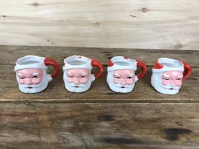 Vintage Winking Sleeping Santa Ceramic Mini Mug Lot Of 4 Faces Christmas Japan • $52.99