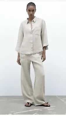 Zara The Leah Grey Linen Suit Shirt & Trousers  • £55