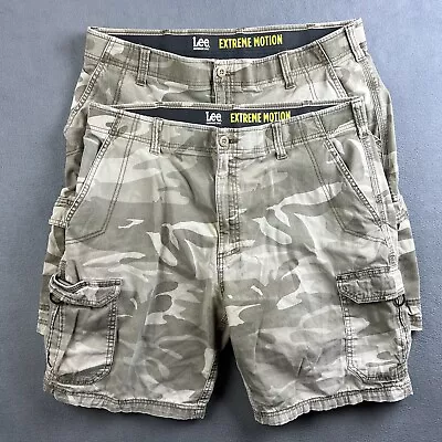 Lee Cargo Shorts Mens 40 Brown Camo Extreme Motion Performance Series Lot Of 2 • $40
