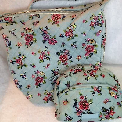 Vera Bradley WATER BOUQUET Large Carson Hobo Bag & Small Lined Cosmetic • $29.95