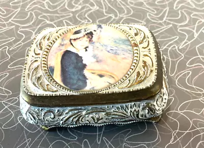 VTG Gold Filigree Ormolu Trinket Jewelry Box Footed French Lady Portrait By Sea • $15