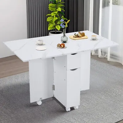 Drop Leaf Dining Table Mobile Folding Kitchen Table Space Saving Expandable Desk • £99.95