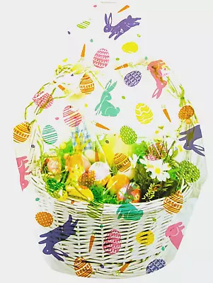 1 X EASTER COLOURFUL BUNNIES Hamper BASKET Gift Cake CELLOPHANE  BAG With Tie • £3.99