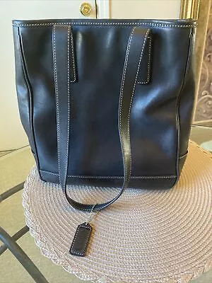 Coach 7776 Black Leather Hampton Zip Top Slim Tote Shoulder Bag 10”Wx10”Hx4”D • $50