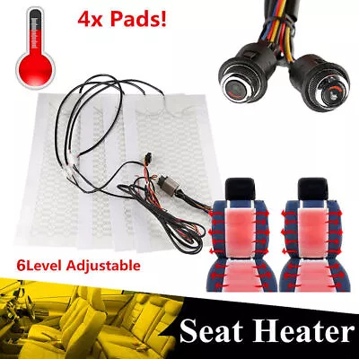 4 Pads 12V Universal Carbon Fiber Car Heated Seat Heater Kit With Round Switch • $30.99