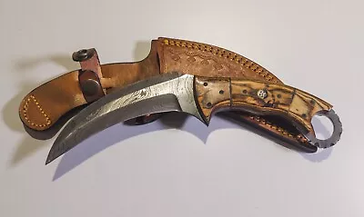 Damascus Karambit Knife (250+ Layers) - Handmade Single Edge Fixed Blade • $225