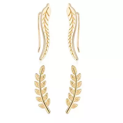 2 Pairs Leaf Studs Crawler Cuff Earrings Climber Ear Wrap Pin Cute Vine Pierced • $13.99