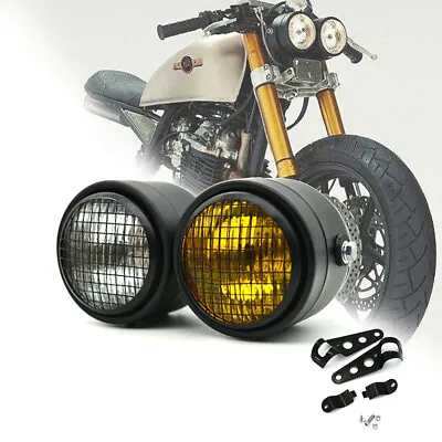 Motorcycle Twin Dominator Headlight Dual Lamp With Mount Bracket Street Black • $36.73