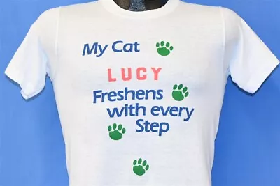Vintage 80s FRESH STEP MY CAT LUCY FRESHENS EVERY STEP KITTY LITTER T-shirt S • $39.99
