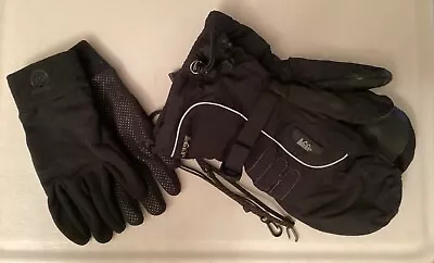 REI L Winter Snow Mittens Gauntlet Insulated Inserts & Manzella Polartec Gloves • $30