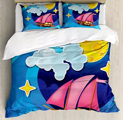 Night Ocean Duvet Cover Set Sailing Boat Cartoon • £32.99
