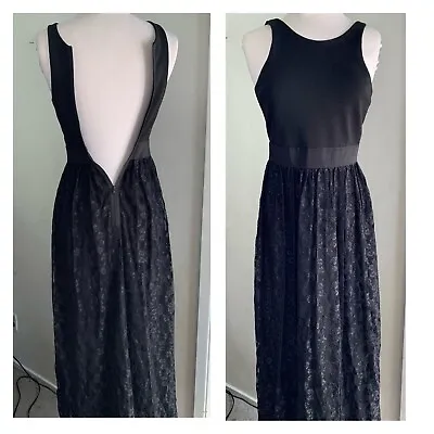 Milly Dress Black Maxi Size US 6 Jersey Top With Lace Skirt Exposed Zipper • $69