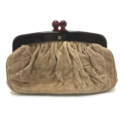 CHANEL CC CC Mark Kisslock Vintage Pouch Suede Brown • $968.32