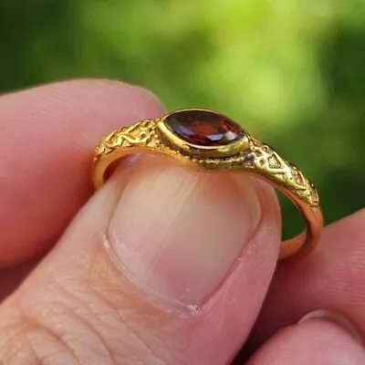 Red Marquise Cut Garnet 14K Yellow Gold Plated Over Silver Vintage Wedding Ring • $104.99