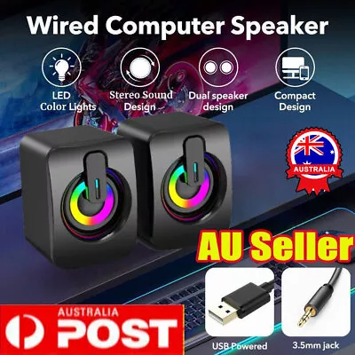 USB 3.5mm Wired Computer Speaker For Desktop PC Laptop Stereo RGB Light Soundbar • $15.82