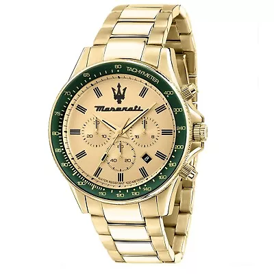 Maserati Men's Watch Chronograph Challenge Steel Golden Ferrule Concave Green • $350.45