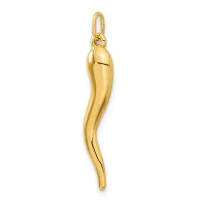14K Yellow Gold Italian Horn Good Luck Cornicello Charm Pendant Necklace • £110.98