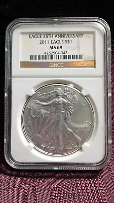 2011 $1 American Silver Eagle 25th Anniversary NGC MS 69 • $34
