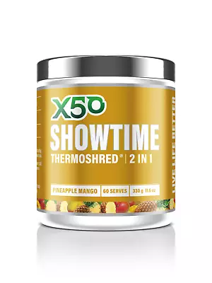 X50 Showtime 2in1 60srv Thermoshred Pre Workout Fat Burner Green Tea Oxy Shred • $59.95