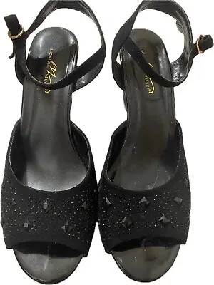 Women's Midnight Velvet Size 10 Black Shoes 3.5  Heel Open Toe  Bling  Shimmer • $19