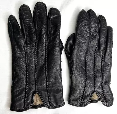 Vintage Fownes Black Leather Mens Driving Winter Gloves Cashmere Lined Sz Large • $16.63