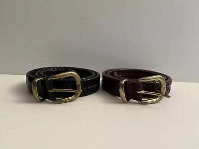 Pair COACH Brown /Black Braided Leather Men's 30  Waist Belt Brass Buckle 5922 • $79.99