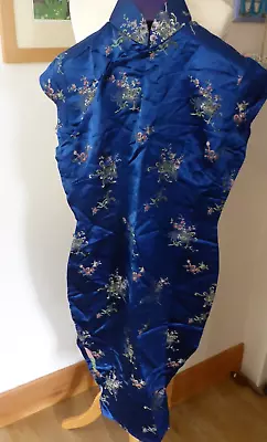 Chinese Oriental Dress Blue Embroidery Capped Sleeve  Manderin Collar Size 8 10 • £9.99