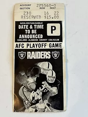 RARE🇺🇸1970s”OAKLAND RAIDERS” AFC PLAYOFF FOOTBALL STUB GAME OAKLAND COLISEUM • $100