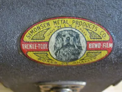 Vintage Movie Reel Case Simonsen Metal Products Chicago Il Empty Niki Dog Label • $25