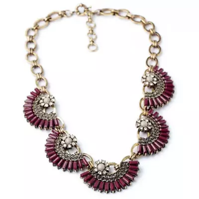 Vintage J. Crew Burgundy Beads Smokey Crystal Rhinestones Statement Bib Necklace • $28