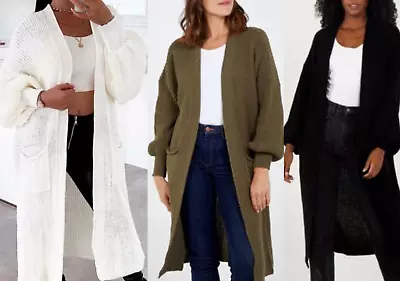 £14.99 • Buy Women Chunky Knitted Oversized Cardigan Ladies Balloon Sleeve Long Maxi Cardigan