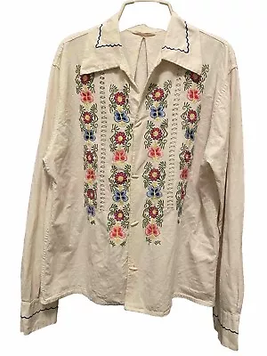 Vintage 70s Mexican Embroidered Shirt Boho Bust 40” • $17.95