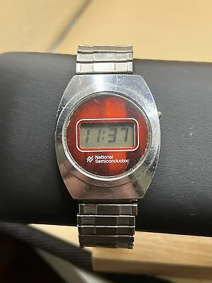 VTG National Semiconductor Men Silver RED LCD Digital Quartz Watch • $30