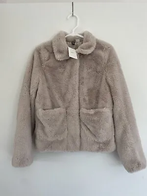 NWT H&M Cream Beige Taupe Faux Fur Coat Size XS • $12.99