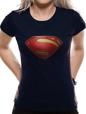 Man Of Steel Woman's DC Official Blue Cotton Superman Logo T-Shirt Short Sleeve • £12.49