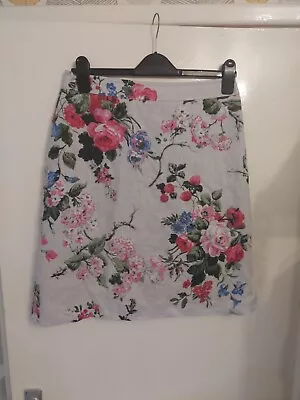 Ladies 'Laura Ashley' 100% Linen Short Skirt. Grey/Floral Print. Zip Up. Size 10 • £6.50