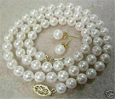 8mm White  Cultured Shell Pearl Necklace Earring Set 18  AAA • $3.79