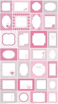 Sew Labels Pink 2 Panel Cotton Quilting Fabric - 28 Labels - Riley Blake • £11.99