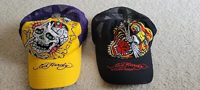 Ed Hardy Trucker Hat Cap Lot 2 Rhinestone Black & Yellow • $50