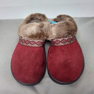 Isotoner Women's Size 7.5-8 Red Slip On Memory Foam Slippers Faux Fur NEW • $15.99