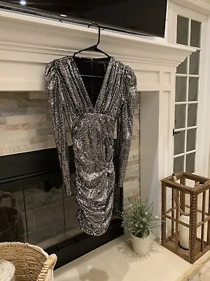 BCBG Maxazria Shiny Silver Short/Mini V Neck Party Dress Size XXS • $34.99