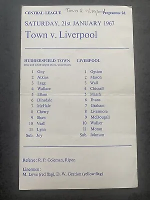 £1.99 • Buy 1967 Huddersfield Town Res V Liverpool Res Football Programme England Not Fa Cup